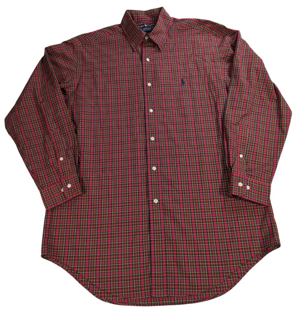 VTG Ralph Lauren Yarmouth Shirt Mens M Red Plaid Button Down Cotton Hong Kong